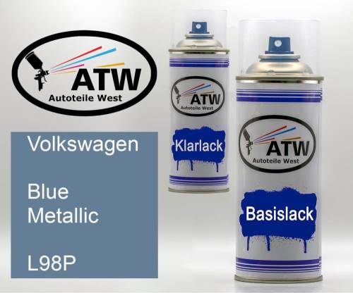 Volkswagen, Blue Metallic, L98P: 400ml Sprühdose + 400ml Klarlack - Set, von ATW Autoteile West.